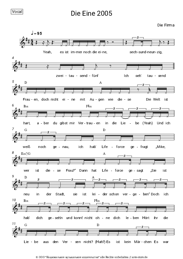 Noten Die Firma - Die Eine 2005 - Gesang
