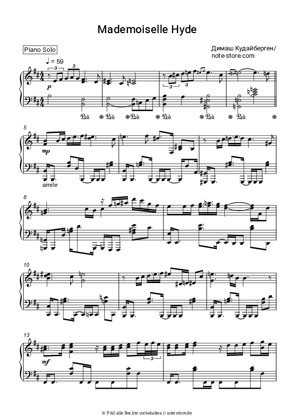 Noten Dimash Qudaibergen - Mademoiselle Hyde - Klavier.Solo
