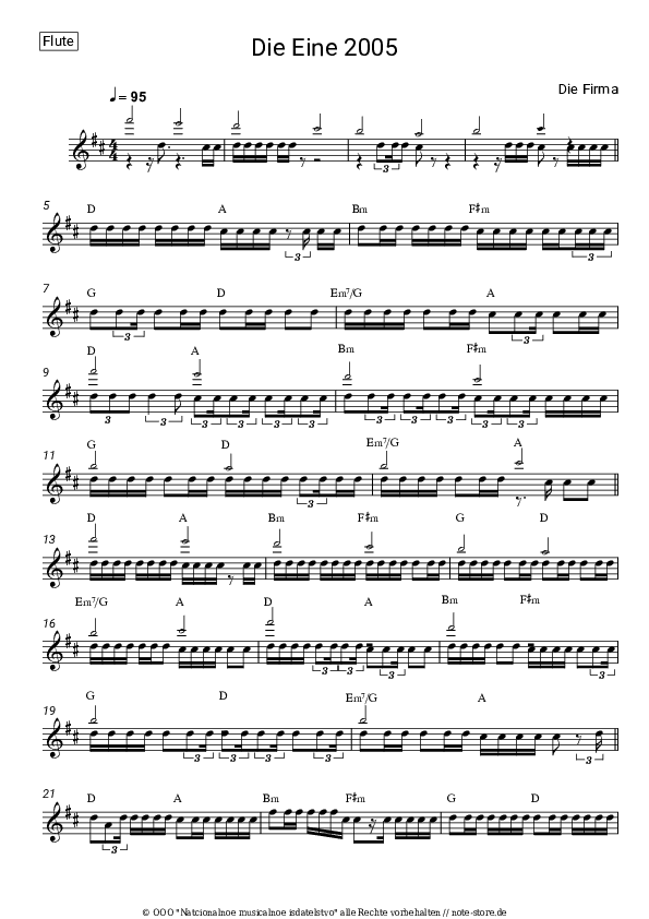 Noten Die Firma - Die Eine 2005 - Flöte