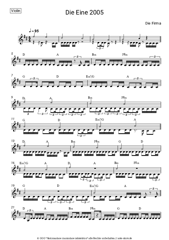 Noten Die Firma - Die Eine 2005 - Violine