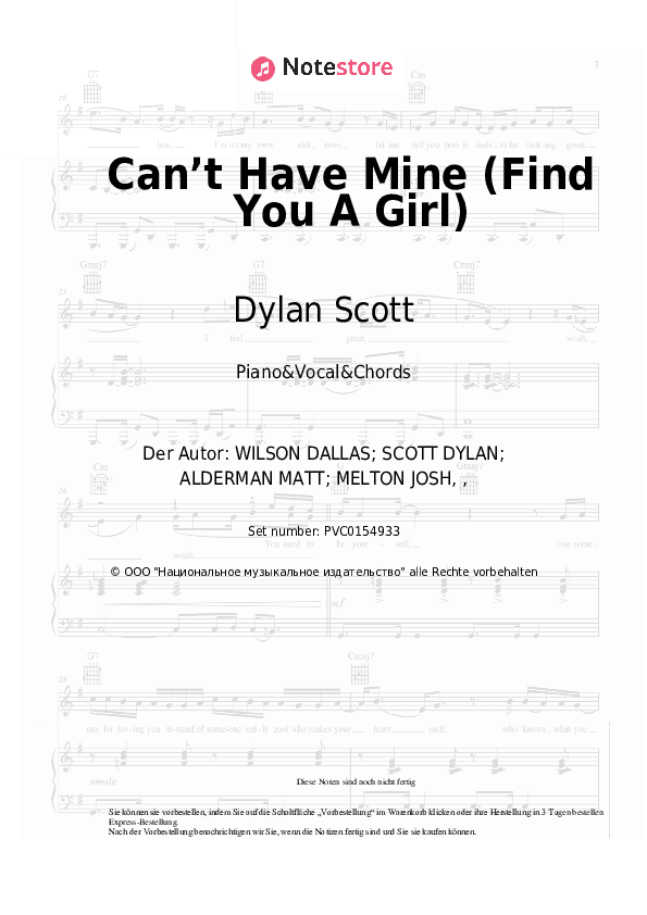Noten und Akkorde Dylan Scott - Can’t Have Mine (Find You A Girl) - Klavier&Gesang&Akkorde