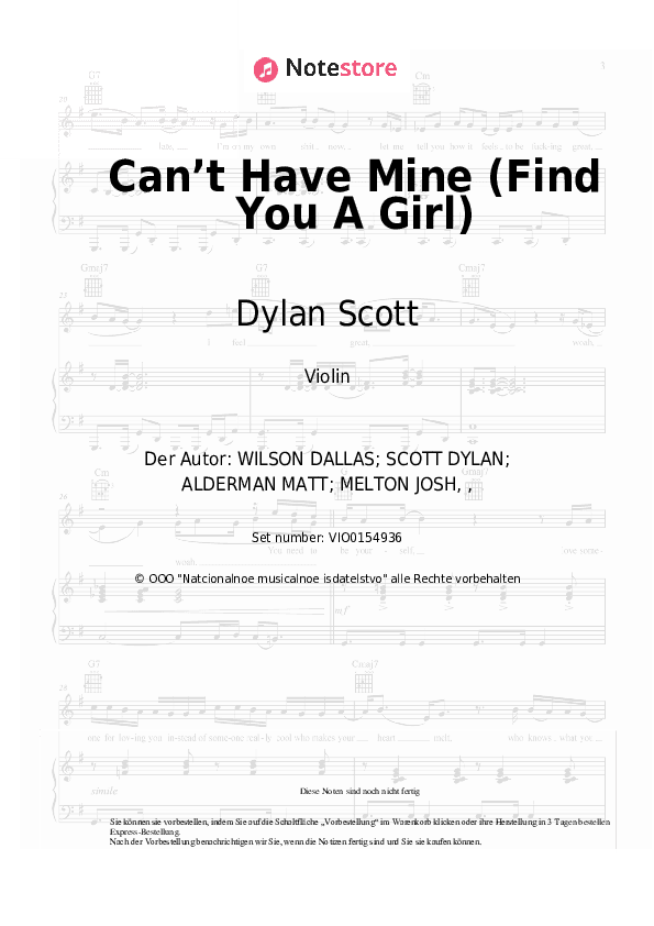 Noten Dylan Scott - Can’t Have Mine (Find You A Girl) - Violine