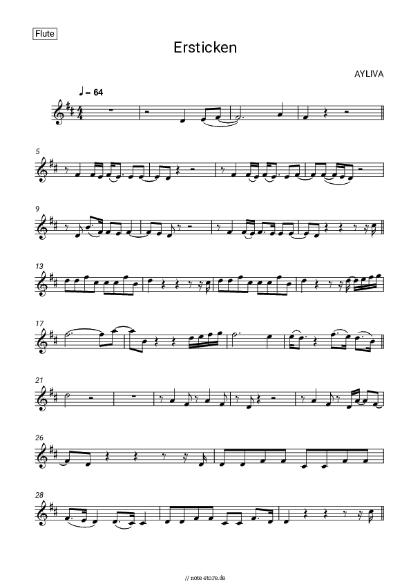 Noten AYLIVA - Ersticken - Flöte