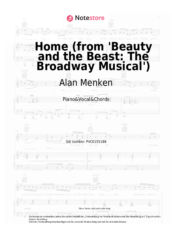 Noten und Akkorde Alan Menken - Home (from 'Beauty and the Beast: The Musical') - Klavier&Gesang&Akkorde