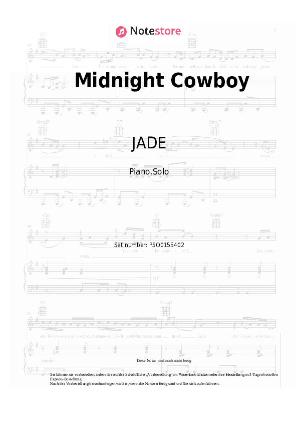 Noten JADE - Midnight Cowboy - Klavier.Solo