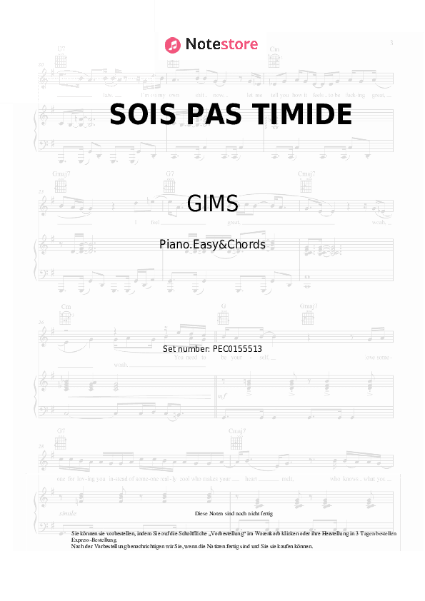 Einfache Noten und Akkorde GIMS - SOIS PAS TIMIDE - Klavier.Einfach&Akkorde