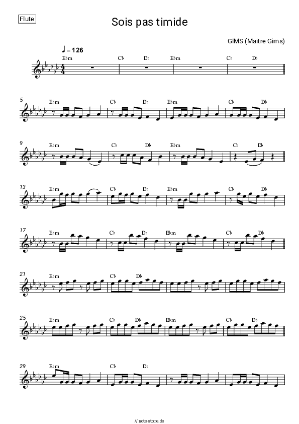 Noten GIMS - SOIS PAS TIMIDE - Flöte