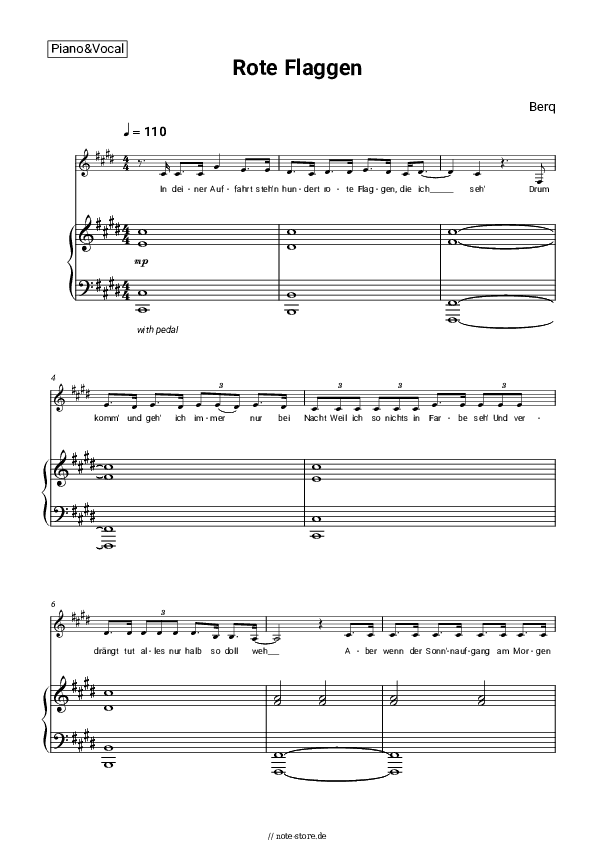 Noten mit Gesang Berq - Rote Flaggen - Klavier&Gesang