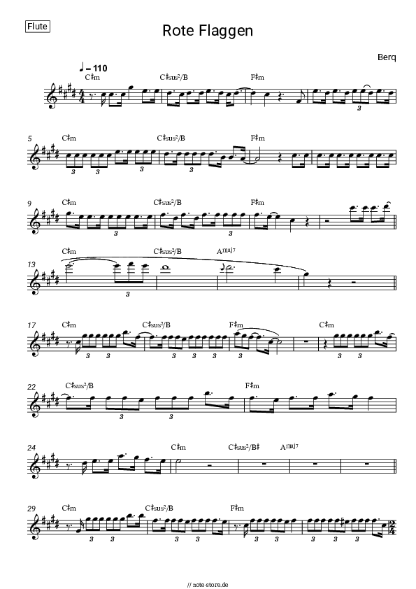 Noten Berq - Rote Flaggen - Flöte