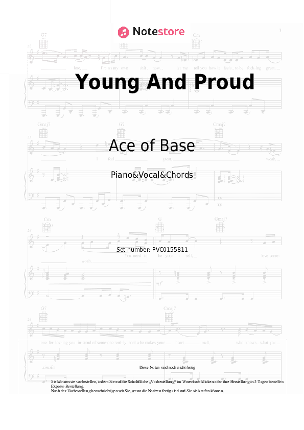 Noten und Akkorde Ace of Base - Young And Proud - Klavier&Gesang&Akkorde