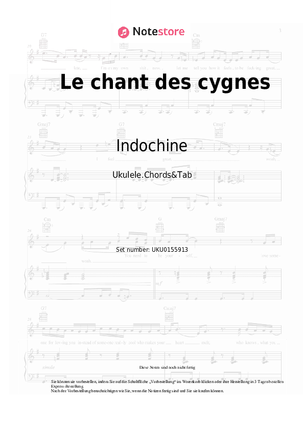 Noten Indochine - Le chant des cygnes - Ukulele.Akkorde&Tabs
