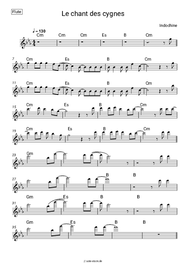 Noten Indochine - Le chant des cygnes - Flöte