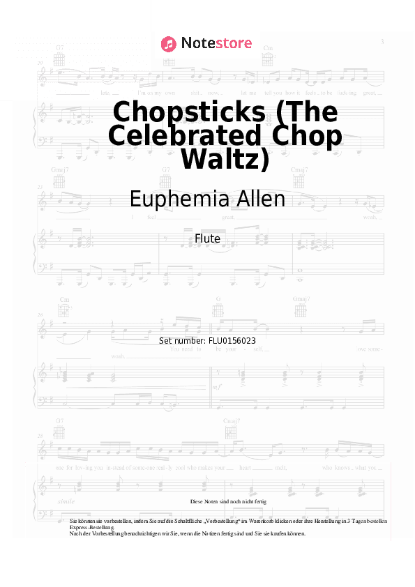 Noten Euphemia Allen - Chopsticks (The Celebrated Chop Waltz) - Flöte