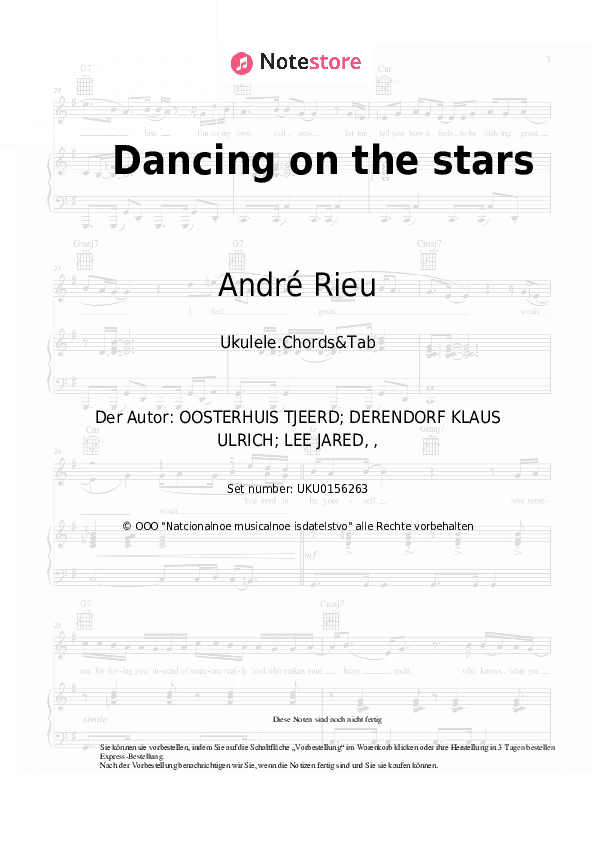 Noten André Rieu, Emma Kok, Johann Strauss Orchestra - Dancing on the stars - Ukulele.Akkorde&Tabs