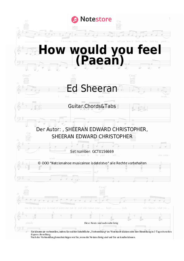 Akkorde Ed Sheeran - How would you feel (Paean) - Gitarren.Akkorde&Tabas
