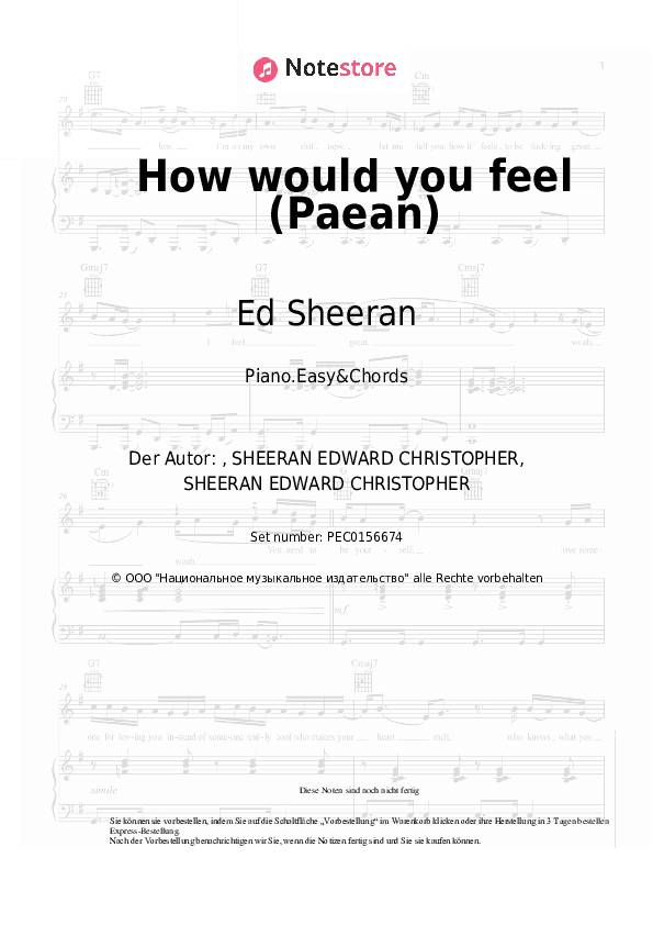 Einfache Noten und Akkorde Ed Sheeran - How would you feel (Paean) - Klavier.Einfach&Akkorde