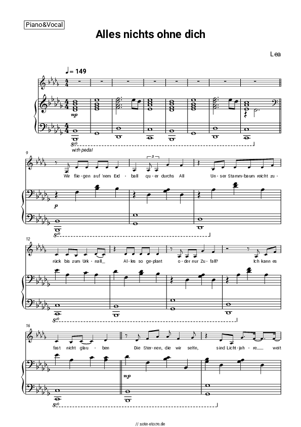 Noten mit Gesang LEA - Alles nichts ohne dich - Klavier&Gesang