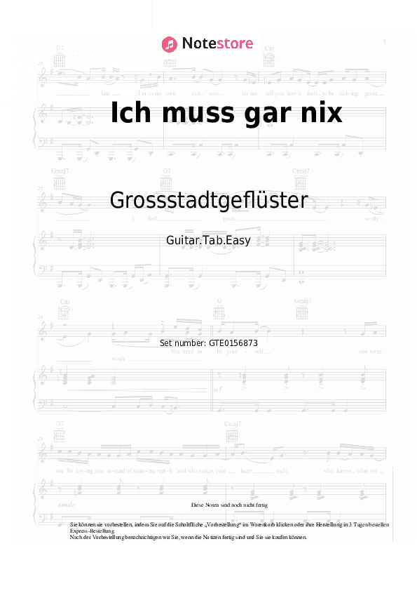 Einfache Tabs Grossstadtgeflüster - Ich muss gar nix - Gitarre.Tabs.Easy