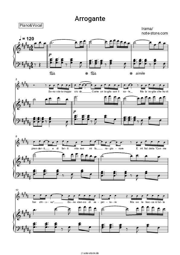 Noten mit Gesang Irama - Arrogante - Klavier&Gesang