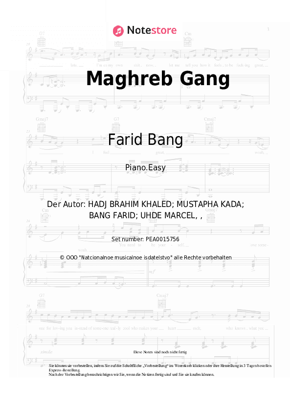 Einfache Noten Farid Bang, French Montana, DJ Khaled - Maghreb Gang - Klavier.Einfach