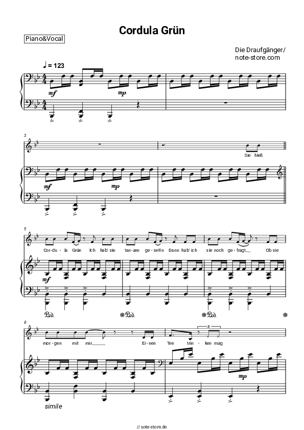 Noten mit Gesang Die Draufgänger - Cordula Grün - Klavier&Gesang