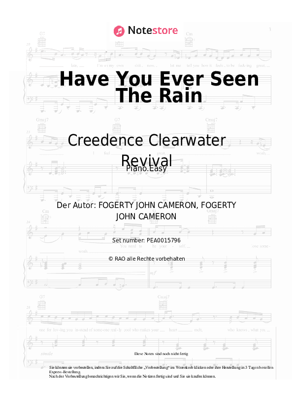 Einfache Noten Creedence Clearwater Revival - Have You Ever Seen The Rain - Klavier.Einfach