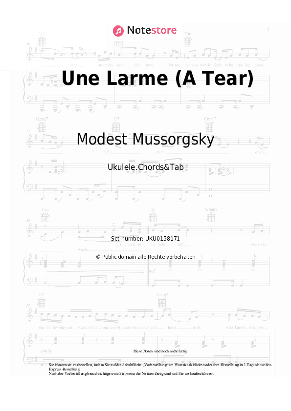 Noten Modest Mussorgsky - Une Larme (A Tear) - Ukulele.Akkorde&Tabs