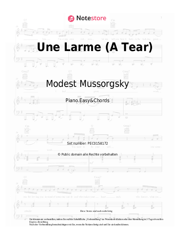 Einfache Noten und Akkorde Modest Mussorgsky - Une Larme (A Tear) - Klavier.Einfach&Akkorde