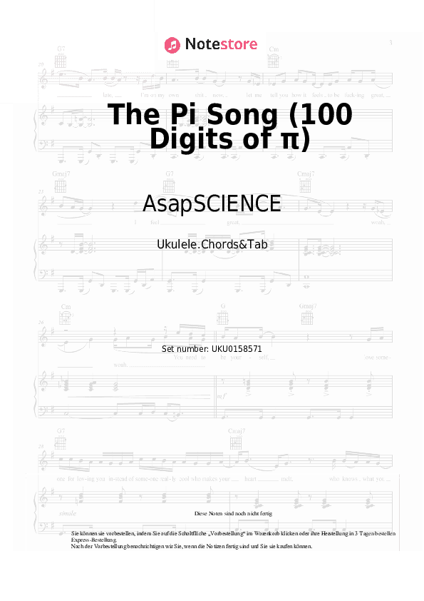 Noten AsapSCIENCE - The Pi Song (100 Digits of π) - Ukulele.Akkorde&Tabs