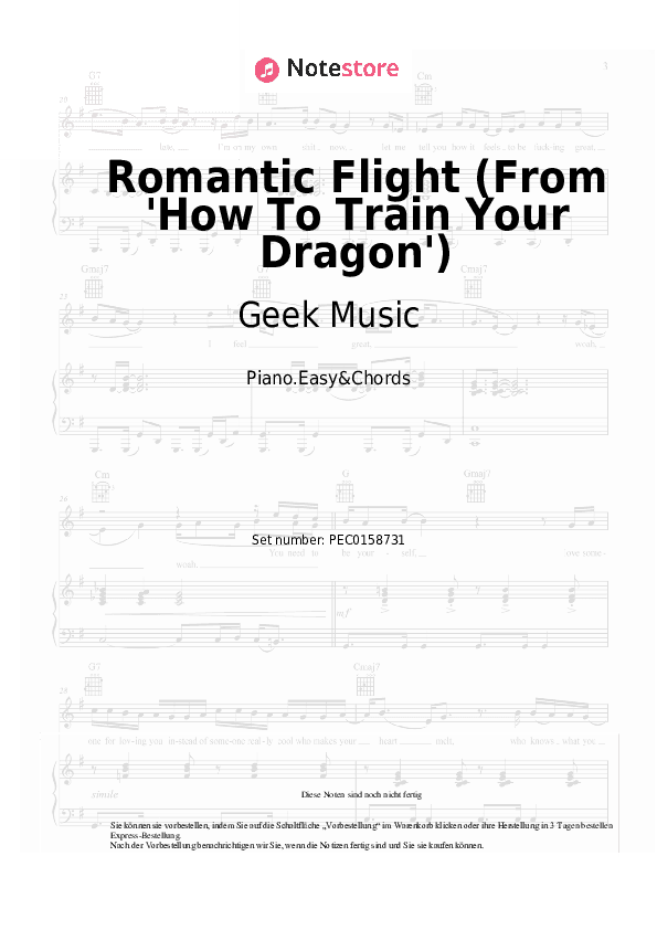 Einfache Noten und Akkorde Geek Music - Romantic Flight (From 'How To Train Your Dragon') - Klavier.Einfach&Akkorde