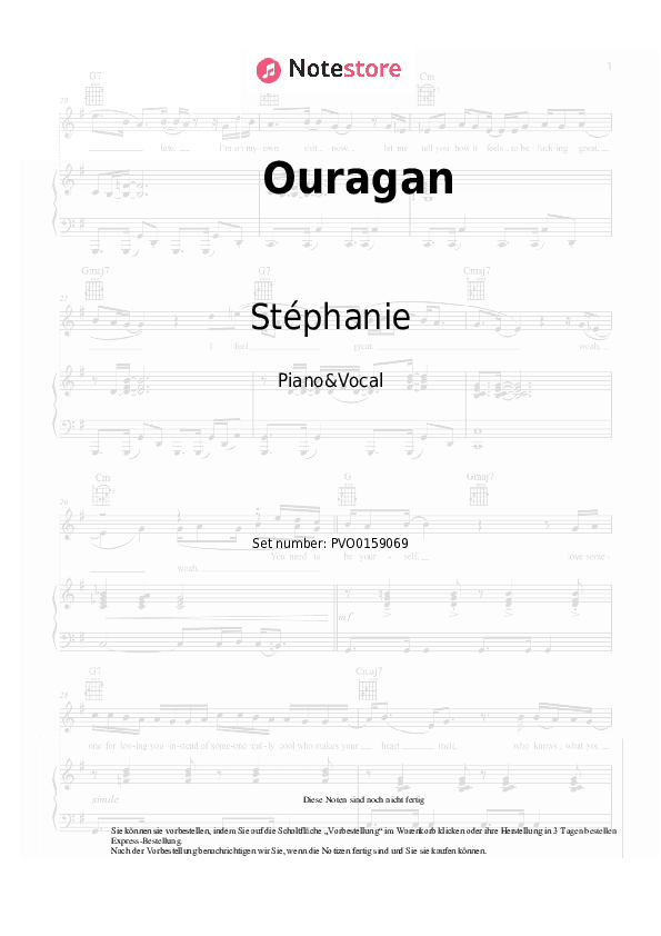 Noten mit Gesang Stéphanie - Ouragan - Klavier&Gesang