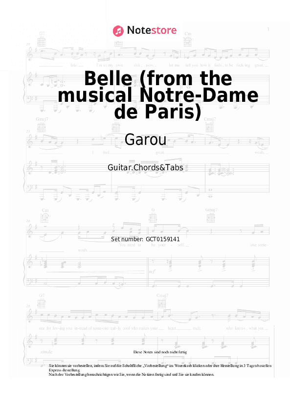Akkorde Garou, Daniel Lavoie, Patrick Fiori - Belle (from the musical Notre-Dame de Paris) - Gitarren.Akkorde&Tabas