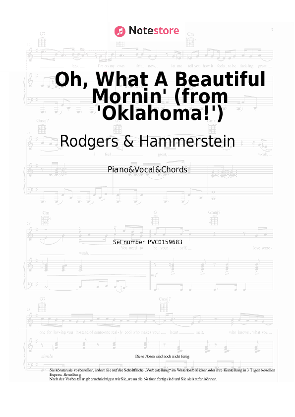 Noten und Akkorde Rodgers & Hammerstein - Oh, What A Beautiful Mornin' (from 'Oklahoma!') - Klavier&Gesang&Akkorde