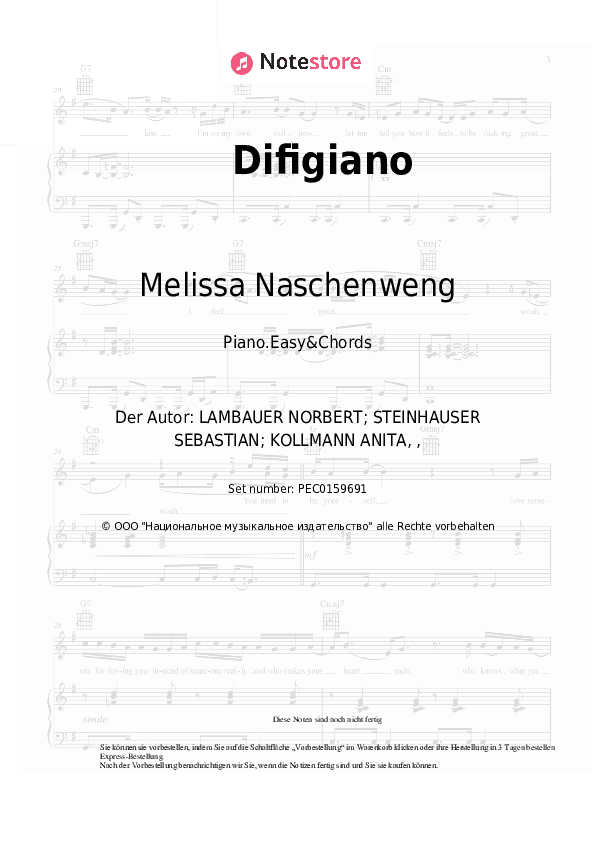 Einfache Noten und Akkorde Melissa Naschenweng - Difigiano - Klavier.Einfach&Akkorde