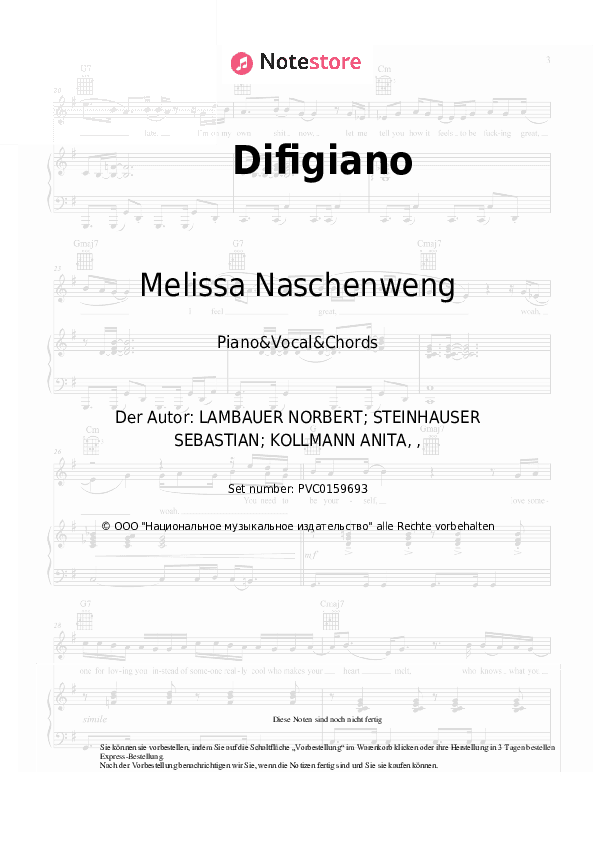 Noten und Akkorde Melissa Naschenweng - Difigiano - Klavier&Gesang&Akkorde