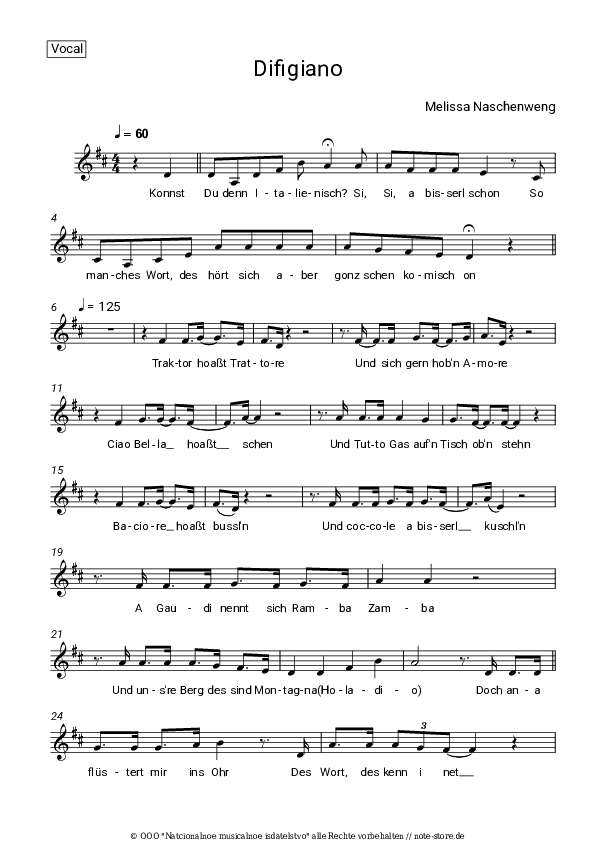 Noten Melissa Naschenweng - Difigiano - Gesang