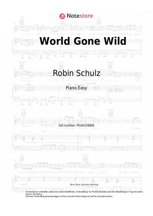 Einfache Noten Robin Schulz, CYRIL, Sam Martin - World Gone Wild - Klavier.Einfach