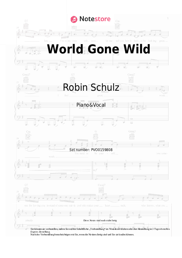 Noten mit Gesang Robin Schulz, CYRIL, Sam Martin - World Gone Wild - Klavier&Gesang