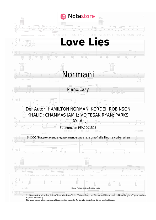 Einfache Noten Normani, Khalid - Love Lies - Klavier.Einfach