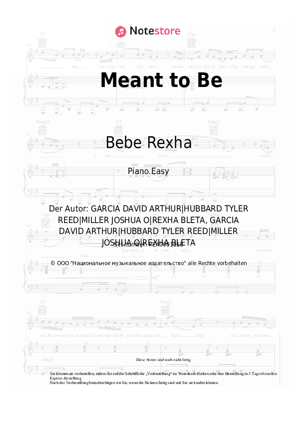 Einfache Noten Bebe Rexha, Florida Georgia Line - Meant to Be - Klavier.Einfach