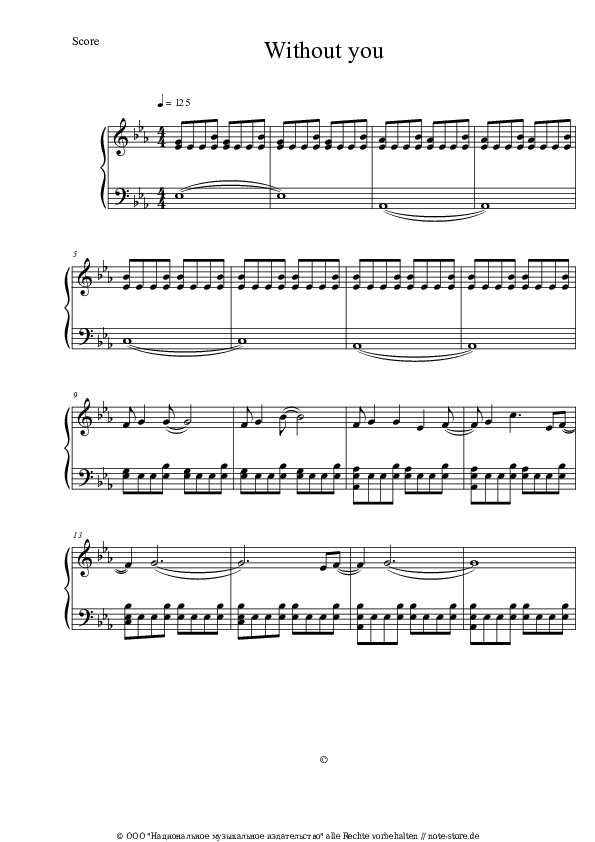 Noten David Guetta, Usher - Without You - Klavier.Solo