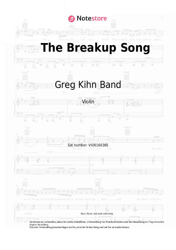 Noten Greg Kihn Band - The Breakup Song (They Don't Write 'Em) - Violine