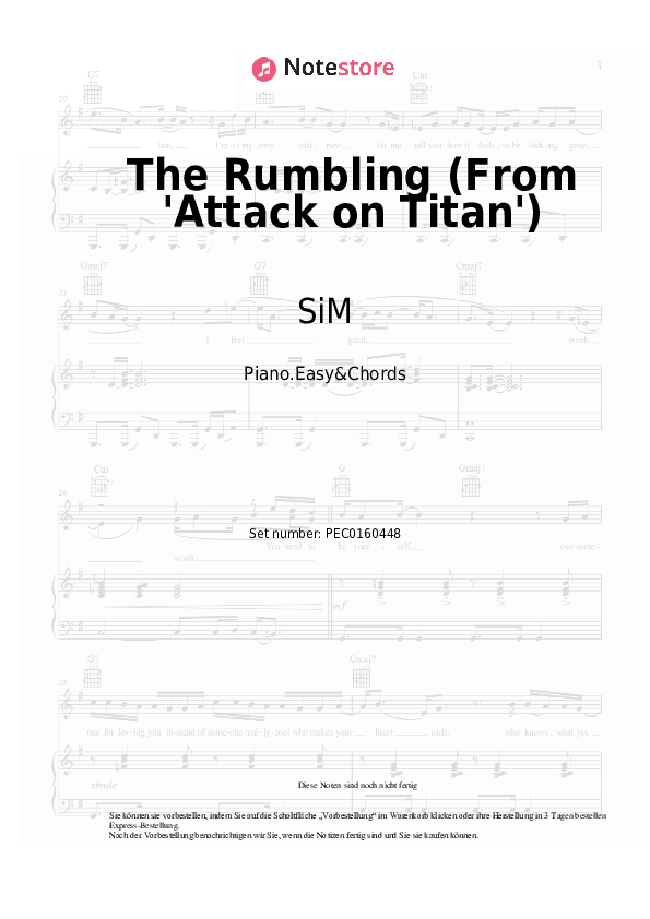 Einfache Noten und Akkorde SiM - The Rumbling (From 'Attack on Titan') - Klavier.Einfach&Akkorde