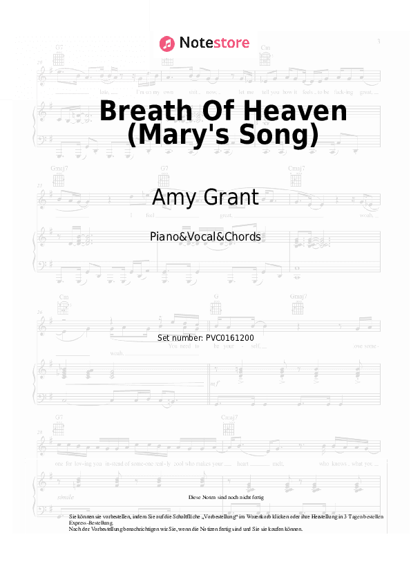 Noten und Akkorde Amy Grant - Breath Of Heaven (Mary's Song) - Klavier&Gesang&Akkorde