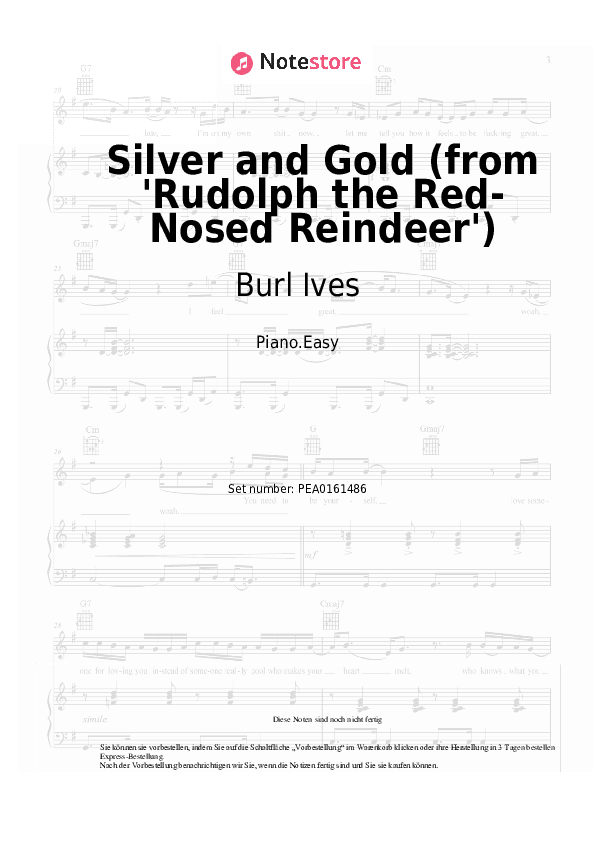 Einfache Noten Burl Ives - Silver and Gold (from 'Rudolph the Red-Nosed Reindeer') - Klavier.Einfach