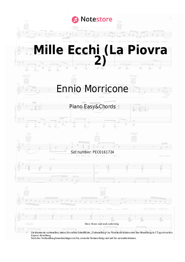 Einfache Noten und Akkorde Ennio Morricone - Mille Ecchi (La Piovra 2) - Klavier.Einfach&Akkorde