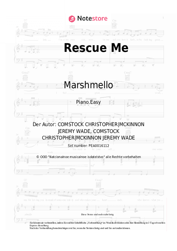 Einfache Noten Marshmello, A Day to Remember - Rescue Me - Klavier.Einfach