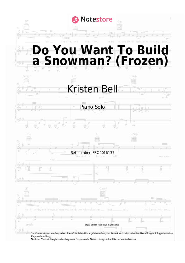 Noten Kristen Bell - Do You Want To Build a Snowman? (Frozen) - Klavier.Solo