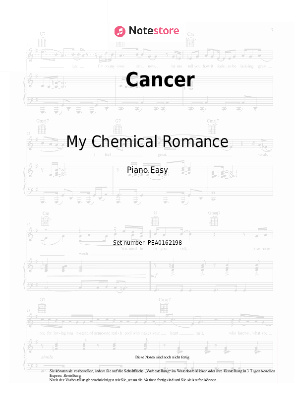 Einfache Noten My Chemical Romance - Cancer - Klavier.Einfach