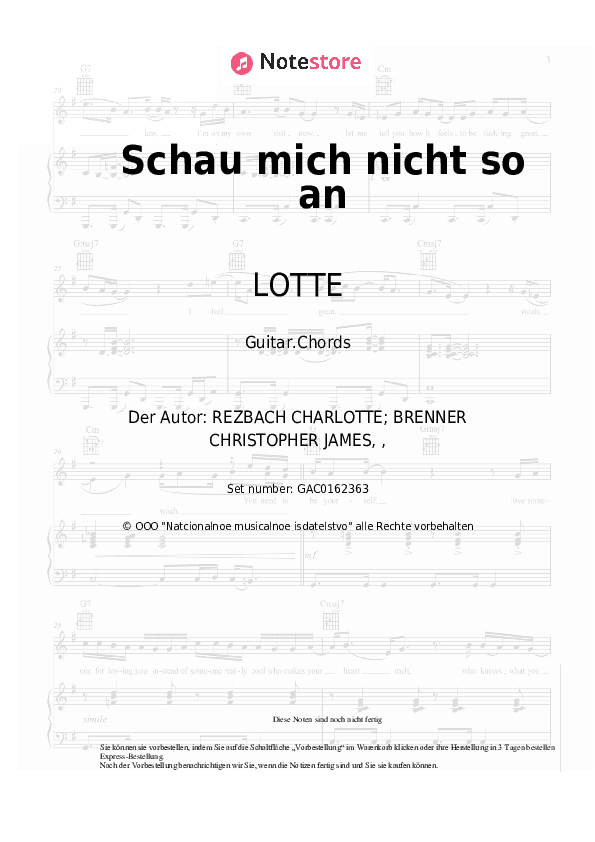 Akkorde LOTTE - Schau mich nicht so an - Gitarre.Akkorde